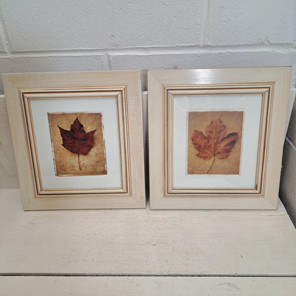 Deborah Schenck Framed Autumn‎ Leaf Prints Wall Art In Blonde Wood Frame Set